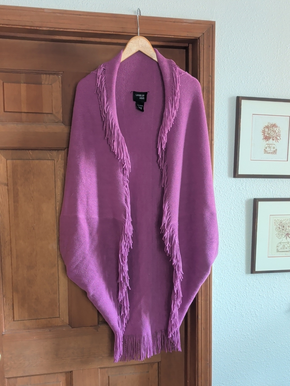5 For 25 Item! 🦄Pink/Purple Fringe Open-Front Sweater Wrap